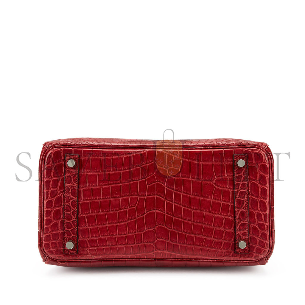 H**mes master birkin 25 crocodile leather red bag silver buckle h041354ck8v (25*20*13cm)